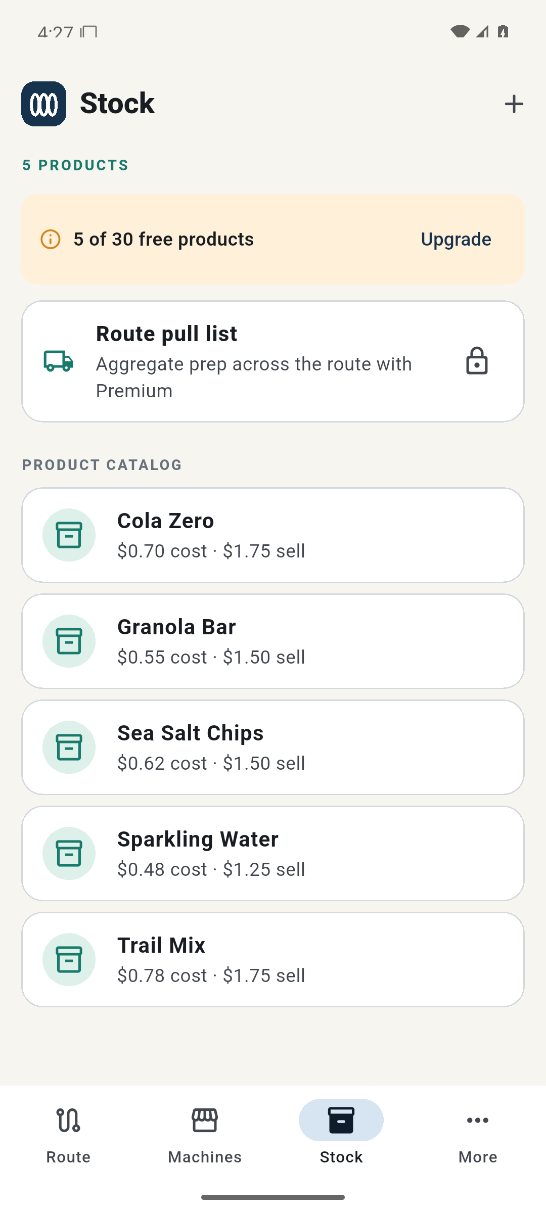 CoilRoute stock catalog and Premium route pull list
